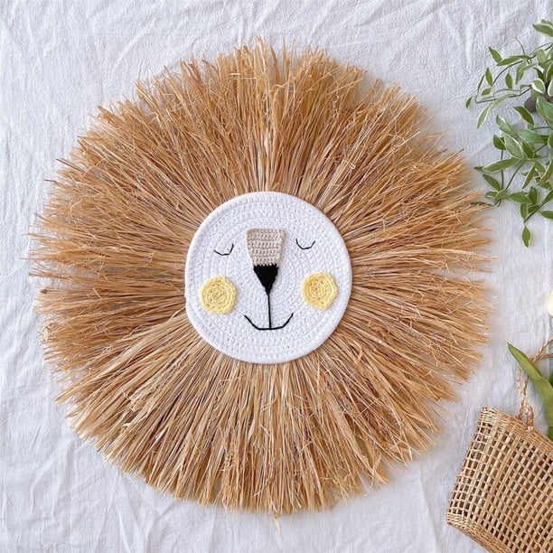 Lion Head Hanging Children's Room Decoration INS Nordic Hand Woven Baby Room Decor Animal Ornaments Wall Hanging Decor heqiyong toy