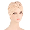 thumbnail image 2 of Turbans for Women! Yigetop Cancer Head Hat Cap Ethnic Bohemian Flower Braids Hair Cover Wrap Turban Headwear Turban Cap Chemo Headwear for Women Beige One Size, 2 of 3
