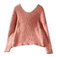 thumbnail image 6 of Arlun Women's off the Shoulder Sweaters Hollow out V-Neck Long Sleeve Chunky Knit Pullover Tops Chic Casual Fall Winter Loose Fit Solid Color Elegant Basic Sweater Pink L, 6 of 8