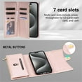 thumbnail image 4 of SaniMore for iPhone 14 Pro Max Wallet Case, PU Leather Wrist Shoulder Strap Flip Stand Card Slots RFID Blocking Zipper Purse Shockproof Anti-fall TPU Inner Shell Flip Folio Protective Cover, Rosegold, 4 of 6