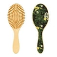 thumbnail image 2 of Art Leaves and Flowers Natural Wooden Hair Brush with Cushion for Gentle Scalp Massage, 2 of 7