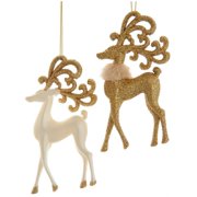 Kurt S. Adler Pearl AIF4and Gold Glittered Reindeer Ornaments, 2 Assorted