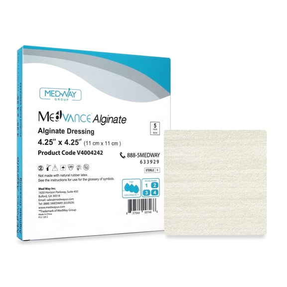 MedVance Calcium Alginate Wound Dressing for Moderate to Heavy Exuding Wounds, 5 Dressings