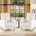 thumbnail image 5 of Spaco Modern Teddy Fleece Sofa Chair, Removable Lumbar Pillow, Rubber Wood Support Legs, Wave Spring Cushioning, White & Natural, 5 of 7
