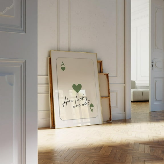 Retro Ace Of Hearts Wall Art Print, How Lucky Are We Print, Vintage Trendy Aesthetic Print, Sage Green Playing Card Print Wall Art, Modern Wall Decor, 8x12 UNFRAMED