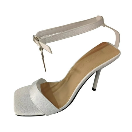 

Quealent Adult Women Shoes High Heels for Women Boots Ladies Fashion Solid Color Leather Square Open Toe Buckle Glass High Heels for Women White 7.5