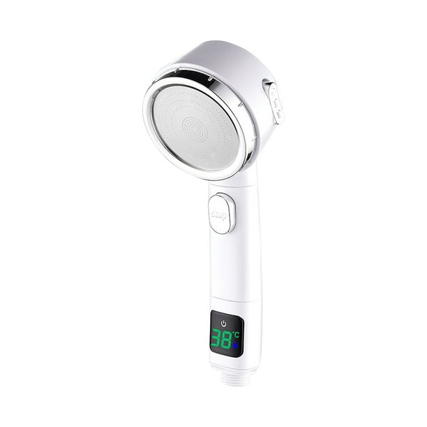 Cabezal de ducha de mano Cabezal de ducha de plástico ajustable Cabezal de pulverización de 20 mm de aumento de presión que ahorra agua, Blanco plateado seitruly HA005313-01