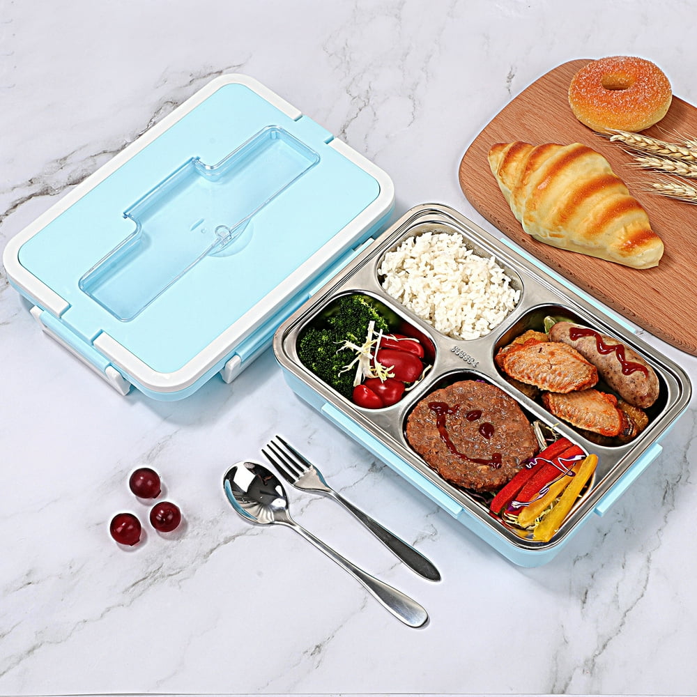 Uxcell 4 Grid Stainless Steel Bento Box Lunch Containers 1200ml Light