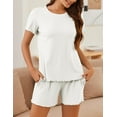 thumbnail image 6 of DAKIMOE Womens Pajamas Set, 2 Piece Ribbed Knit Pjs Short Sleeve Sleepwear Set Soft Pj Lounge Sets, 6 of 8