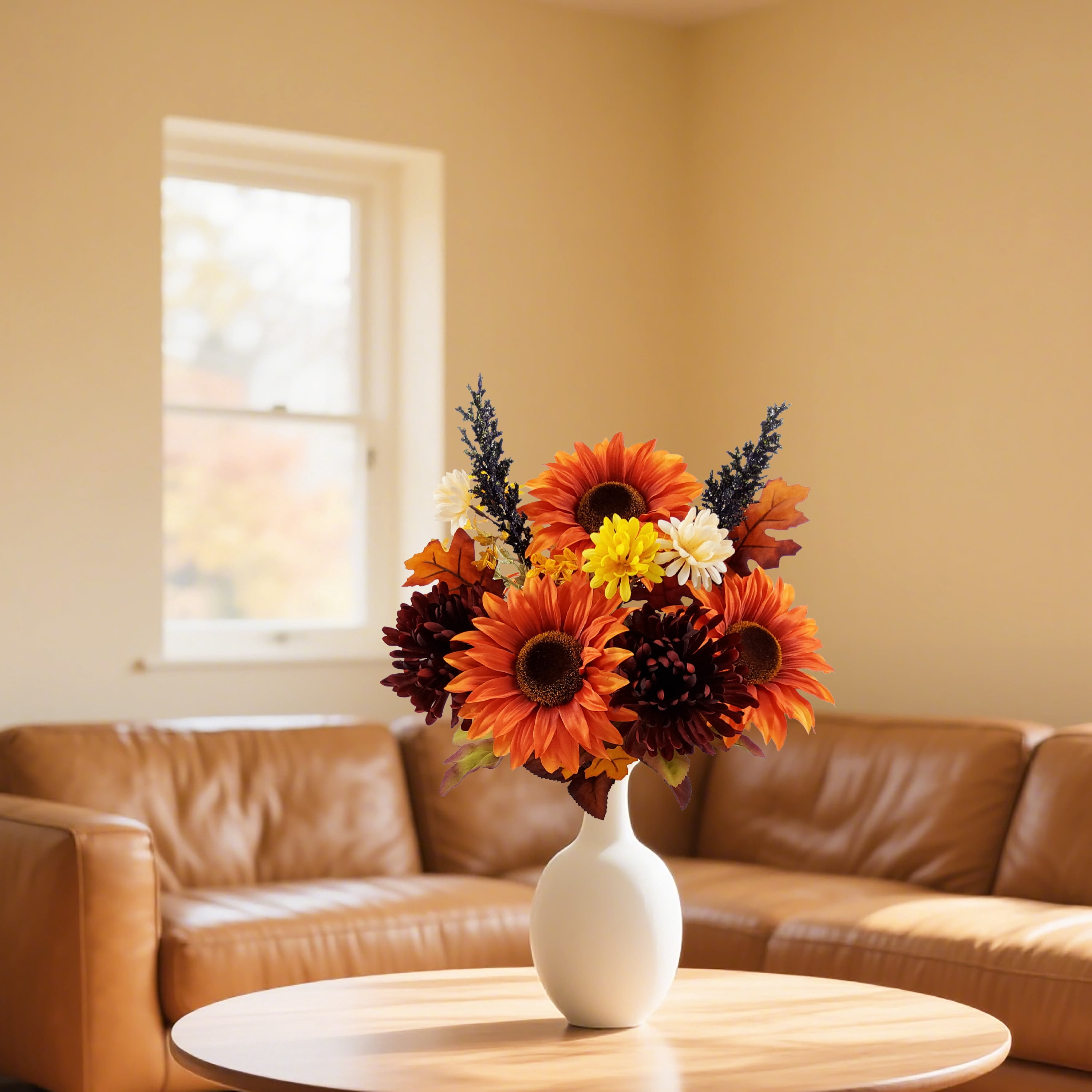 Mainstays 18.5in Indoor Artificial Orange Sunflower and Mum Bouquet.