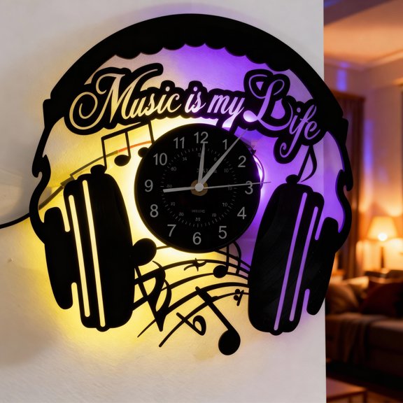 KingLive Music Vinyl Record Clock,7-Color LED Night Light,Silent Wall Clock, Room Decor