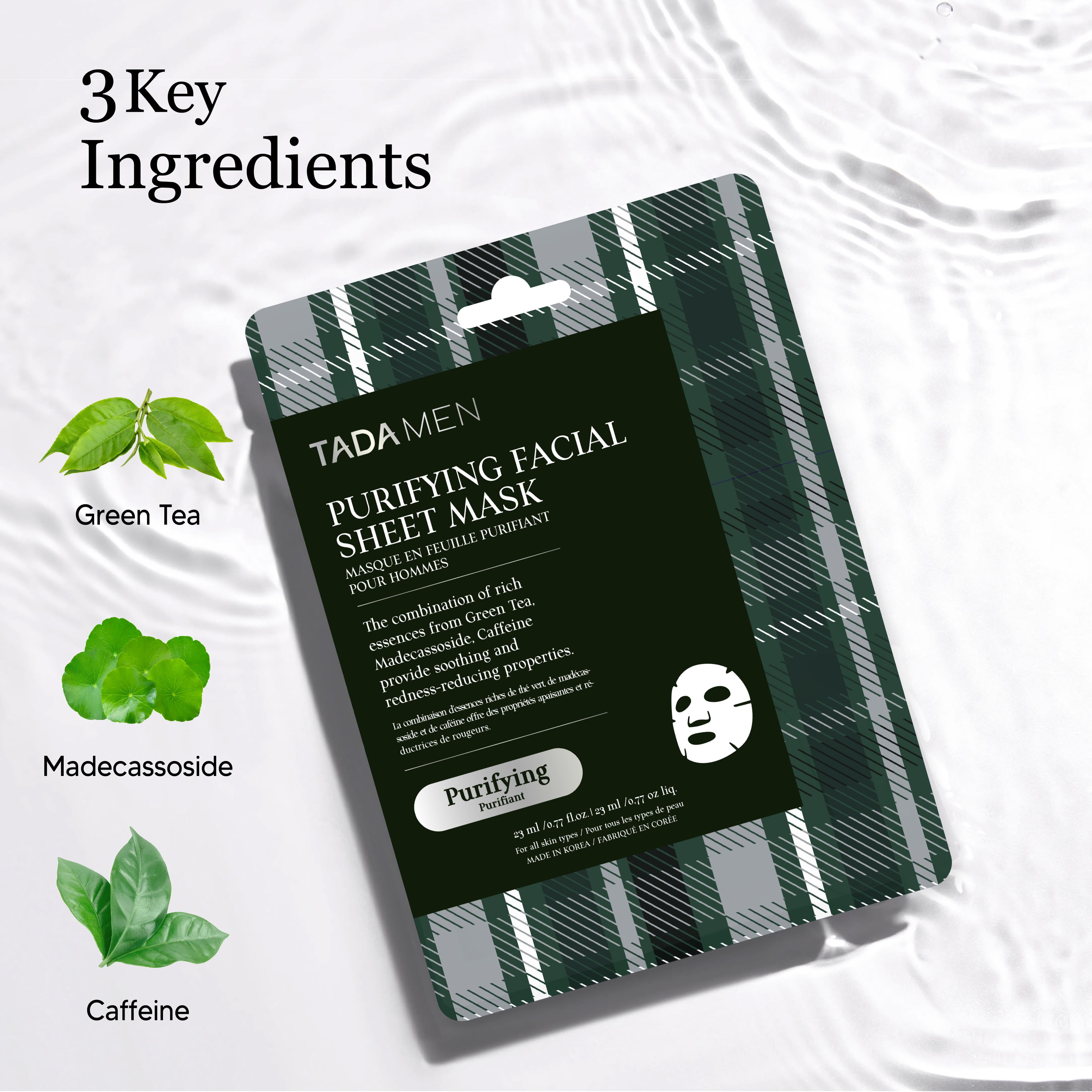 TADA Men 24PK Skin Care for Men, Face Masks Bulk, Korean Face Sheet Mask, Self Care Gifts Bulk (Green Tea & Centella)