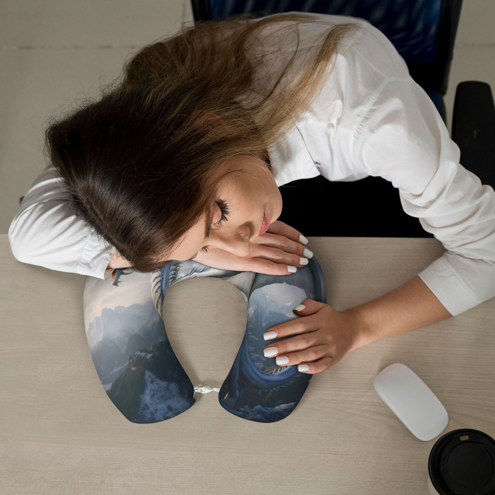 Xecao Mountain White Dragon Print Memory Foam Cervical Neck Pillow Versatile U-Shaped Pillows for Home,Office,Camping,Travelling,Soft Washable Cover