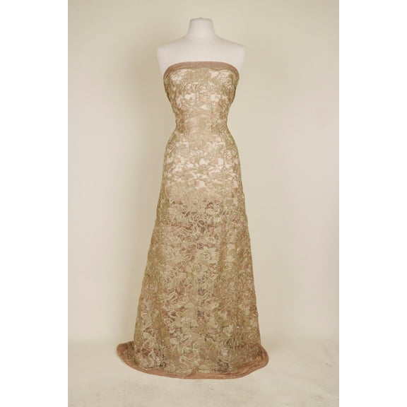 Zelouf Embroidery On Lace , Sewing, DIY, Crafts Fabric by the Yard, Calm Sand, 3 Yard