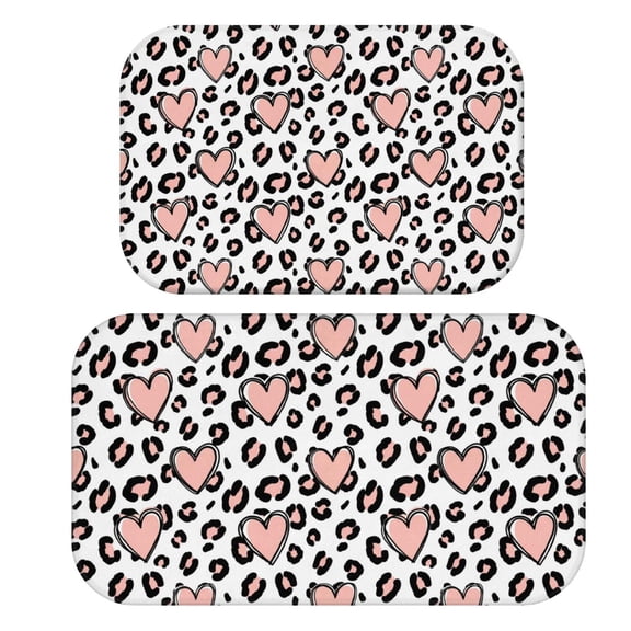 Pink and White Leopard Print Pattern Bath Mat Set Of 2,Non-Slip Rug for Bathroom,Kitchen,Bedroom,Entrance, 30x17 and 23.5x15.7 Inches