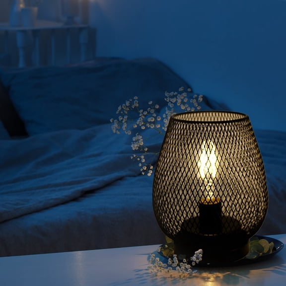 Industrial Style Table Lamp Metal Mesh Night Light LED Warm Glow Decorative for Bedroom Living Room Desk
