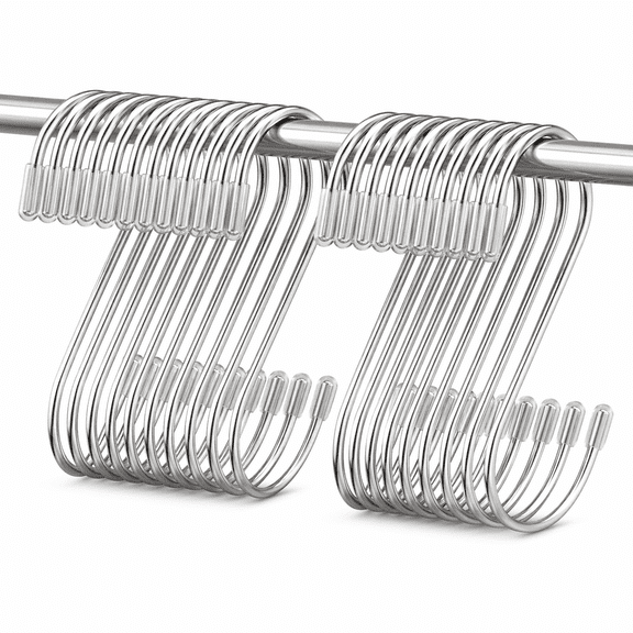 Hemivara 20 Pack Heavy Duty S Hooks for Hanging, 3.54 in Stainless Steel Hooks for Pots, Pans, Towels, Silver