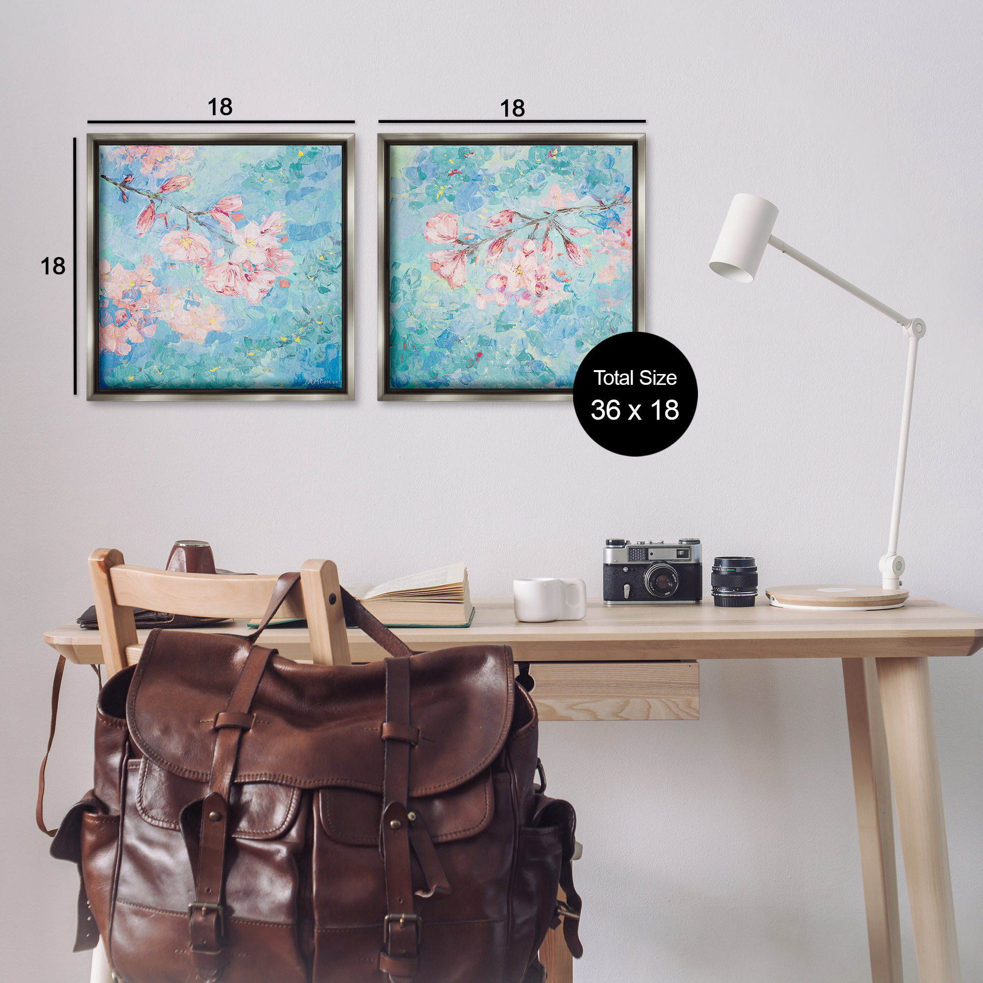Stupell Industries Yoshino Cherry Blossoms Floral & Botanical Painting Gray Floater Framed Canvas Art Print Wall Art, 18 x 18, Set of 2