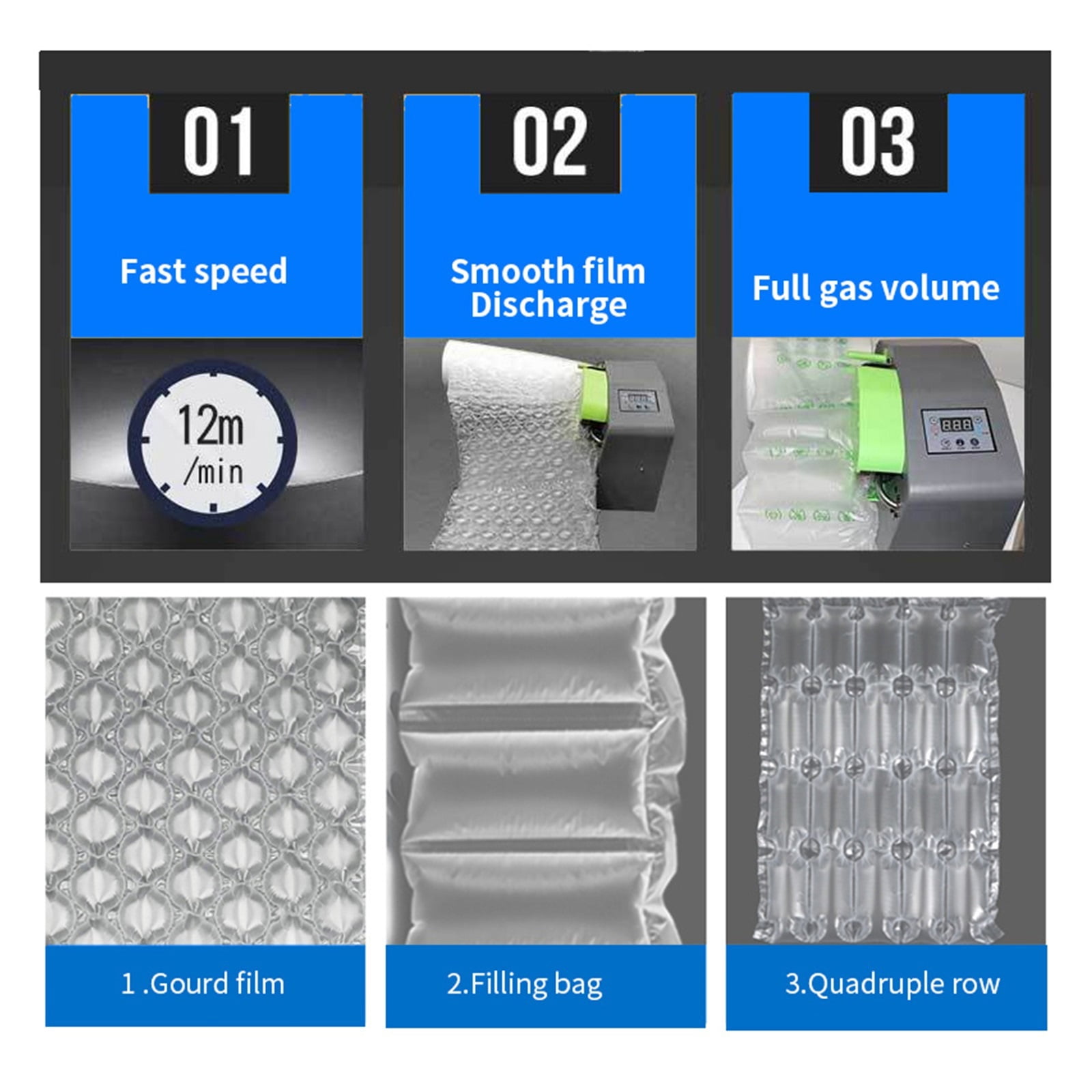 Buffer Air Cushion Machine Buffer Air Pillow Packing Inflator Automatic Filling Air Pillow Bag Bubble Film Bubble Bag Machine