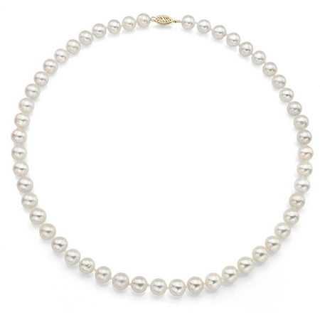 7-7.5mm White Perfect Round Akoya Pearl 36 Necklace with 14kt Yellow Gold Clasp
