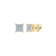 Macey Worldwide Jewelry 10k Yellow Gold Diamond Square Earrings 1/6 Ctw