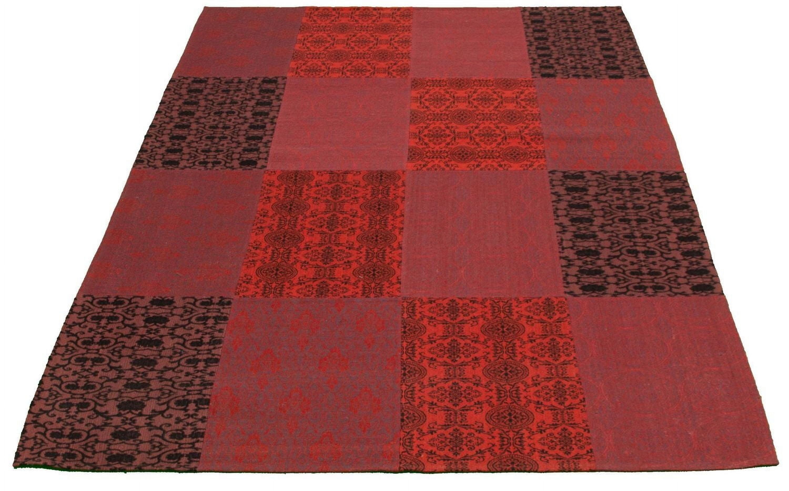 ECARPETGALLERY 6'7" x 9'9" Transitional Collage Handmade Area Rug for Living Room, Dining Room and Bedroom in Red