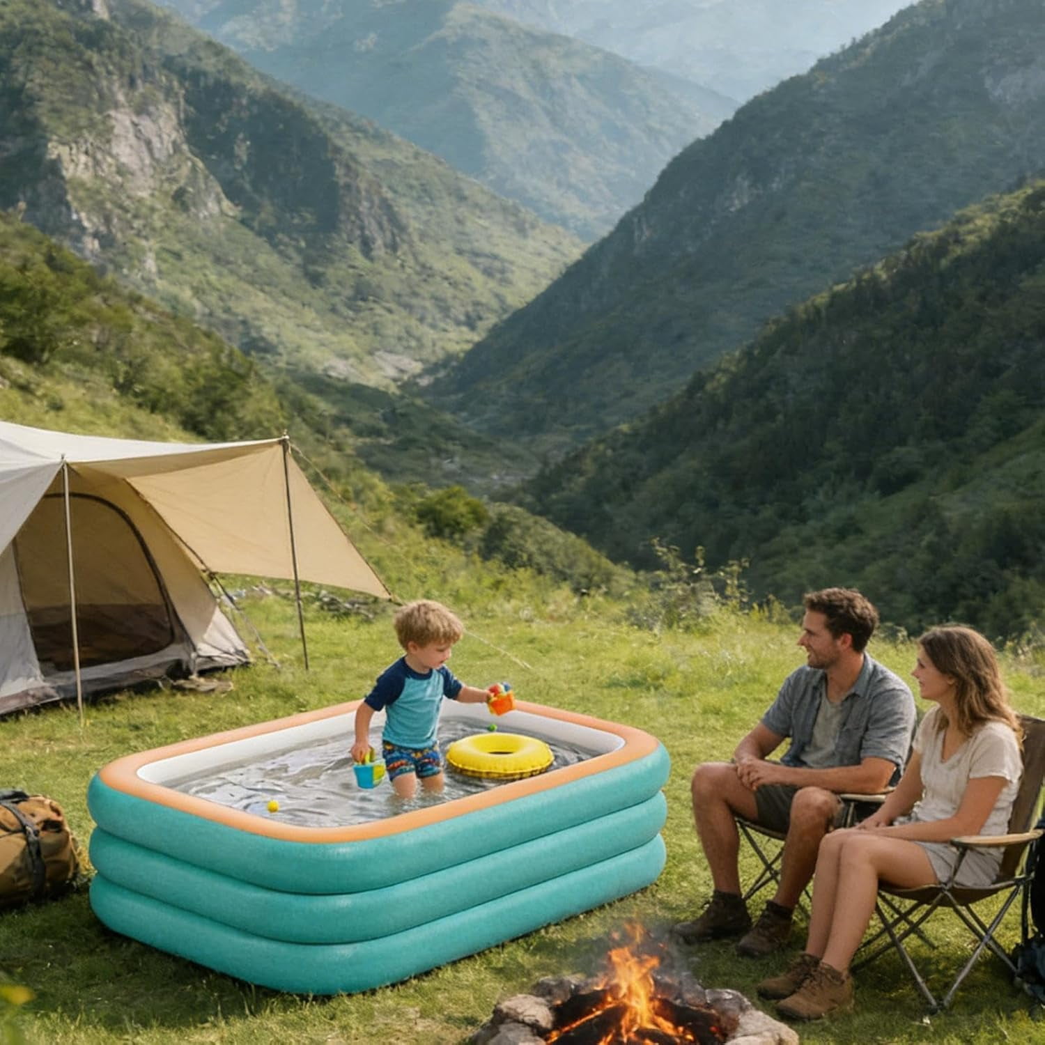 Beiled Large Durable Thick Inflatable Ground Swimming Pool, Pool Type: Inflatable Above Ground, 3 Layers, Heavy-Duty PVC, 102 * 67 * 22 in