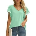 thumbnail image 3 of XCHQRTI Women V Neck Blouse Shirt Summer Short Sleeves Ruffles Tops, 3 of 3