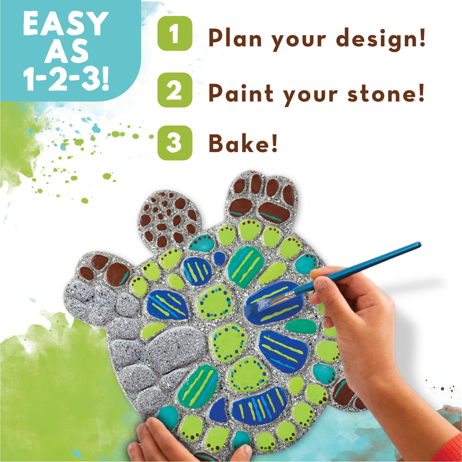 MindWare Paint Your Own Stepping Stone: Turtle, Paint Your Own Stepping Stones for Kids Craft Kit Includes Paint, Brushes and Instructions