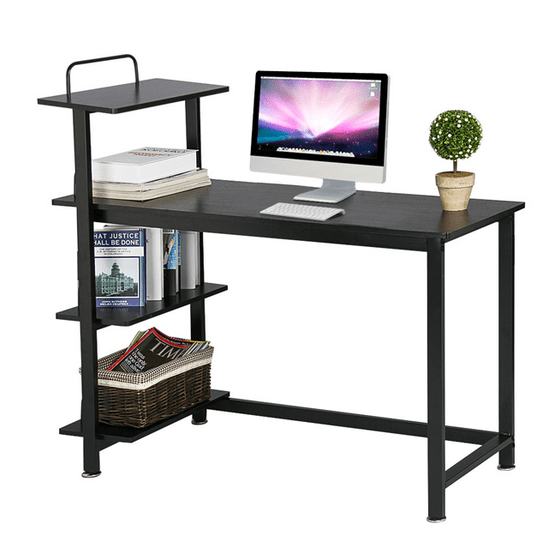 Wood Corner Computer Desk Pc Laptop Table Workstation With 4 Tiers