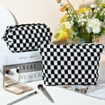 thumbnail image 5 of Pakyozj 2 Pieces Makeup Bag Large Checkered Cosmetic Bag Capacity Canvas Mix Travel Toiletry Bag Organizer Cute Makeup Brushes Aesthetic Accessories Storage Bag for Women, 5 of 7