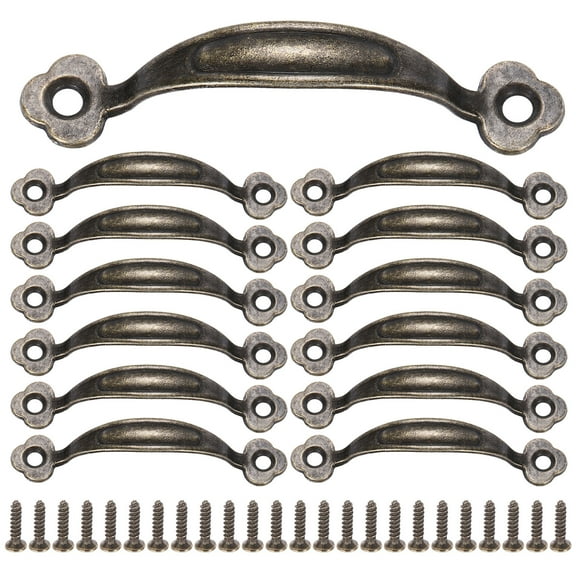 Uxcell 12Pcs Mini Decorative Handles, 3.1" Vintage Mini Pulls Metal Jewelry Drawer Box Zinc Alloy Pull Handles, Bronze