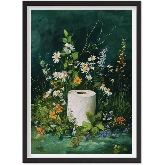 Toilet Paper Roll | Dark Green Bathroom Decor, Floral Bath Wall Art, Vintage Flowers , Matte Canvas Stretched, Posters for Room Bedroom Living Room Bathroom Wall Decor, Posters & Art Prints, Gift.