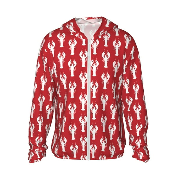 Fotbe Cartoon Lobster Chaqueta con Protección Solar UPF 50+ para Hombre y Mujer, Camisa con Capucha y Bolsillos-X-Large