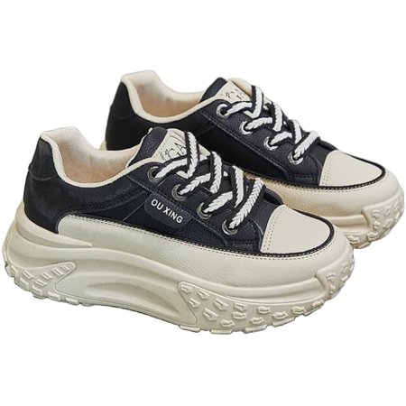 Platform Sneakers High Heel Sneakers for Women Wedge Sneakers Leather Upper Fashion Lace up Sneakers Increasing 1.78 inch