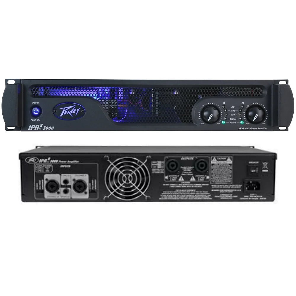 Peavey IPR 2 3000 2-Channel Lightweight 3000W Power Amplifier +PVI100XLR Mic+2 Speaker Cables