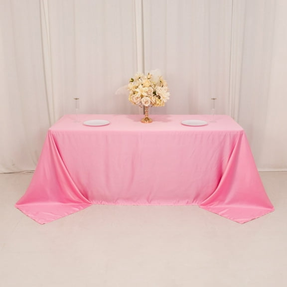 BalsaCircle 90" x 132" Pink Lamour Satin Rectangular Tablecloth Table Covers Dining Table Linens | 60x102" Washable Fabric Table Cloth Covers for Buffet Events Kitchen Dining Wedding Party Reception