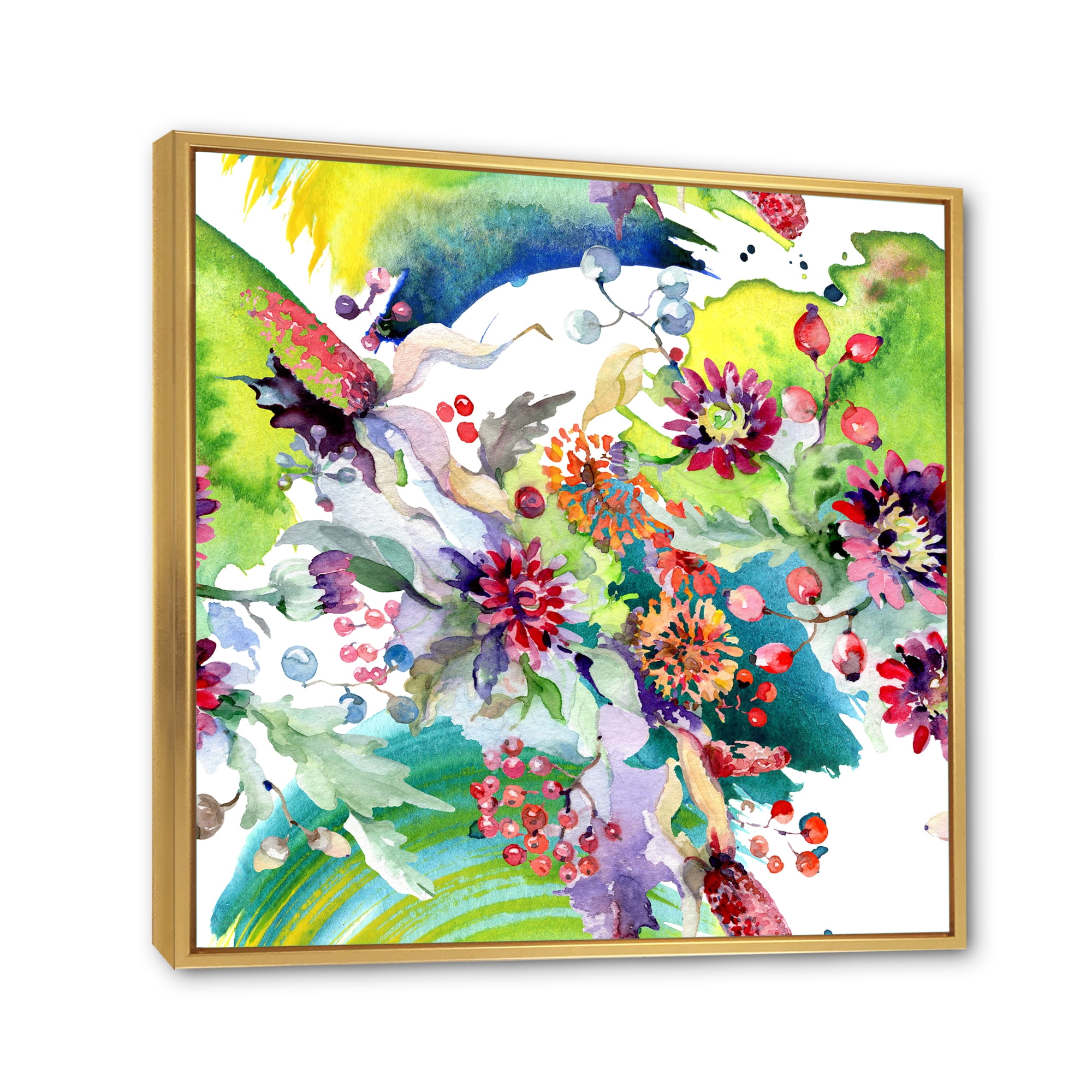 Designart 'Wildflowers and Vibrant Wild Spring Leaves X' Modern Framed Canvas Wall Art Print