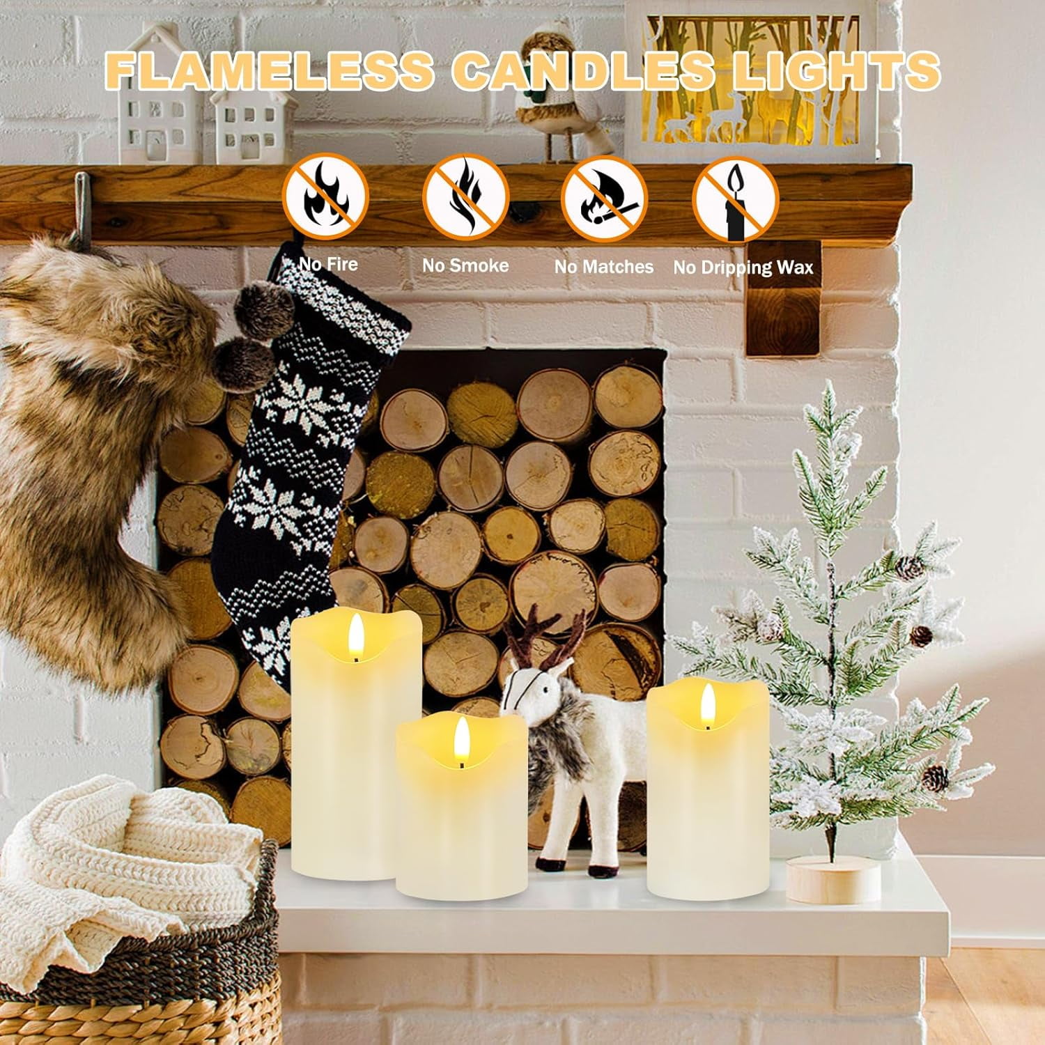 Flameless Candles Lights, Set of 3 Flickering LED Candles with Remote & Timer, Dimmable Electric Pillar Candles Battery Operated, Real Wax Candles for Home Wedding Christmas Decor