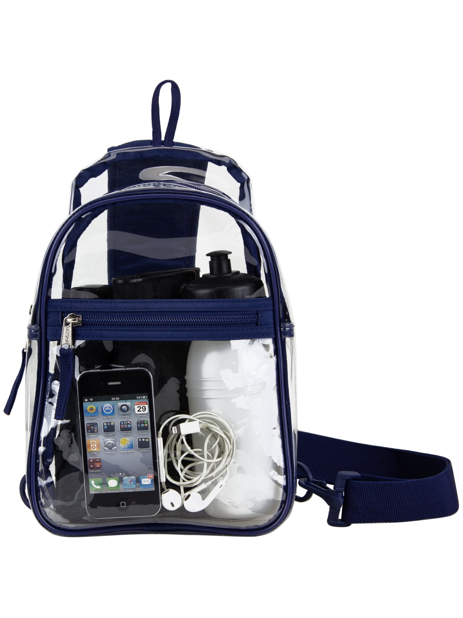 Eastsport Unisex Clear Sling Stadium Approved Bag, Blue Trim