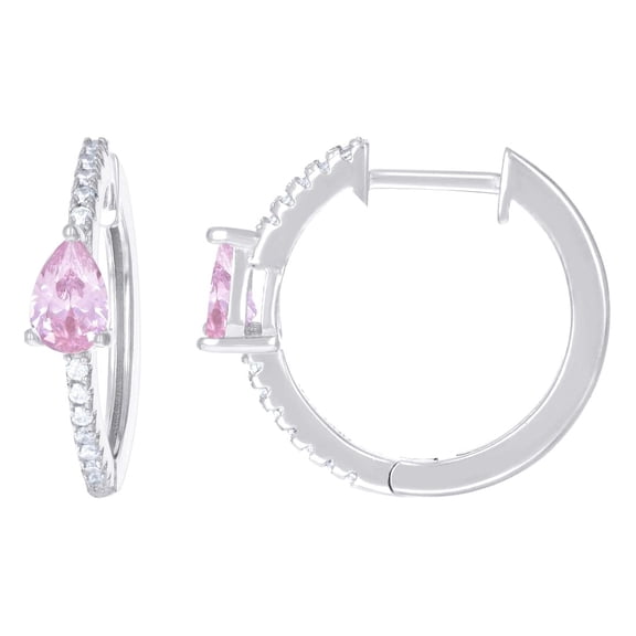 925 Sterling Silver Womens Pink White Pear Round Cubic Zirconia Hoop Earrings Hoop Earring for Women