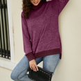 thumbnail image 3 of Blusa de mujer de manga larga con cuello alto y corte informal, blusa con puños de bloque de color a la moda, Amaranto M, 3 of 8