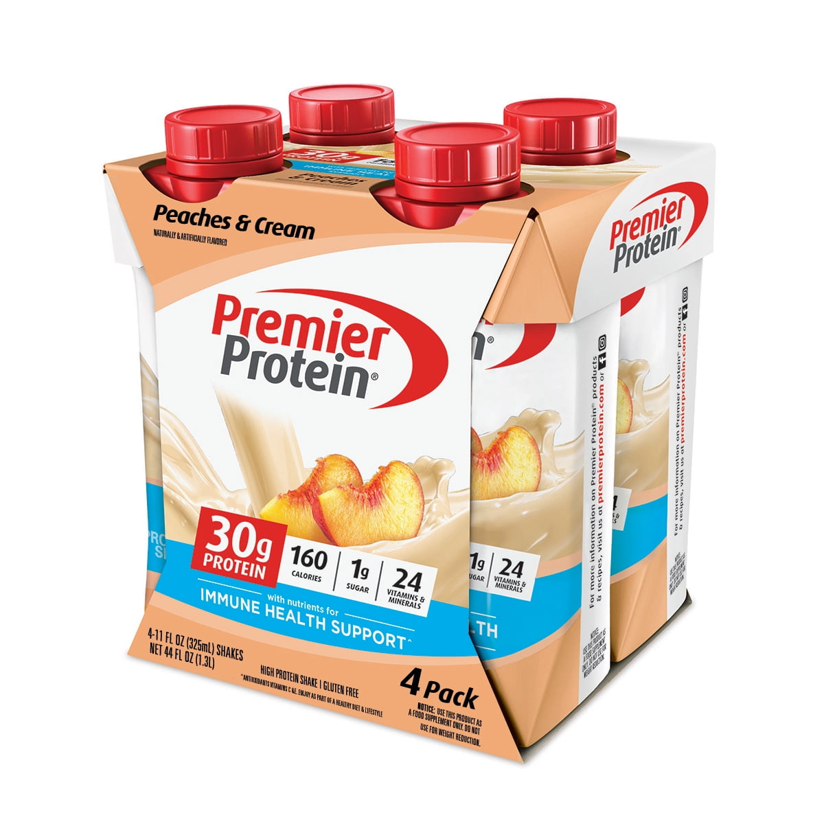 Premier Protein Shake, Peaches & Cream, 30g Protein, 11 Fl Oz, 4 Ct