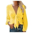 thumbnail image 1 of Pompotops Women's Sexy Solid Color Deep V-Neck Lantern Sleeves Ruffled Blouse Top, 1 of 9