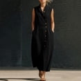 thumbnail image 2 of VBVC Women's Sleeveless Cotton-Linen Shirt Maxi Dress,Stand Collar Button Down Dress For Women,Ladies Casual Summer Work Beach Sundress with Pockets,Black,S-2XL, 2 of 7