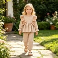thumbnail image 2 of Bobifish Toddler Girls Outfit Sets Long Sleeve Plaid Bowknot Tops Ruffles Pants Outfits Outdoor Vacation Children Girls Sets, 2 of 8