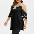 AHTJRT Plus Size Henley V Neck Cut out Tops Sequins Patchwork Casual