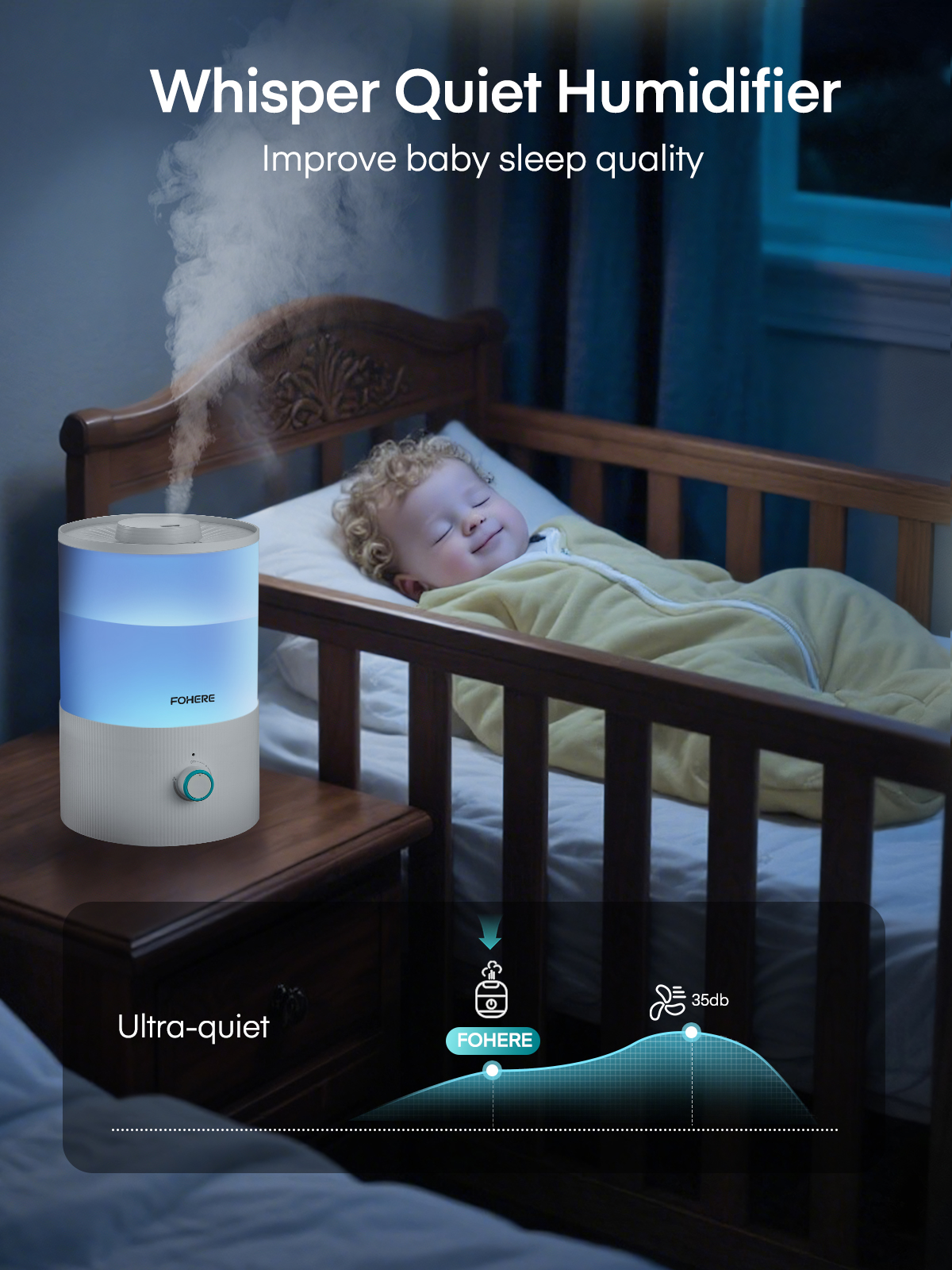 FOHERE 3.2L Top Fill Cool Mist Humidifier photo 3
