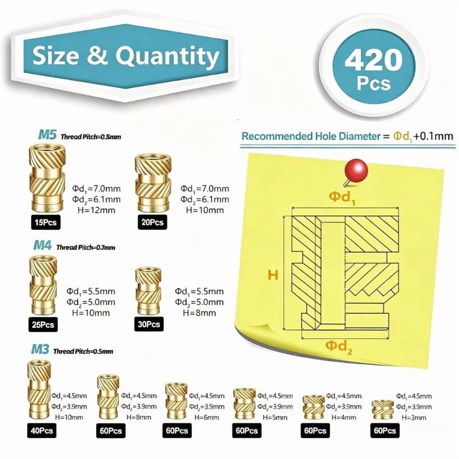 CEORPER 420Pcs Anti Brasses Threaded Inserts Threaded Knurled Brasses Hot Melt