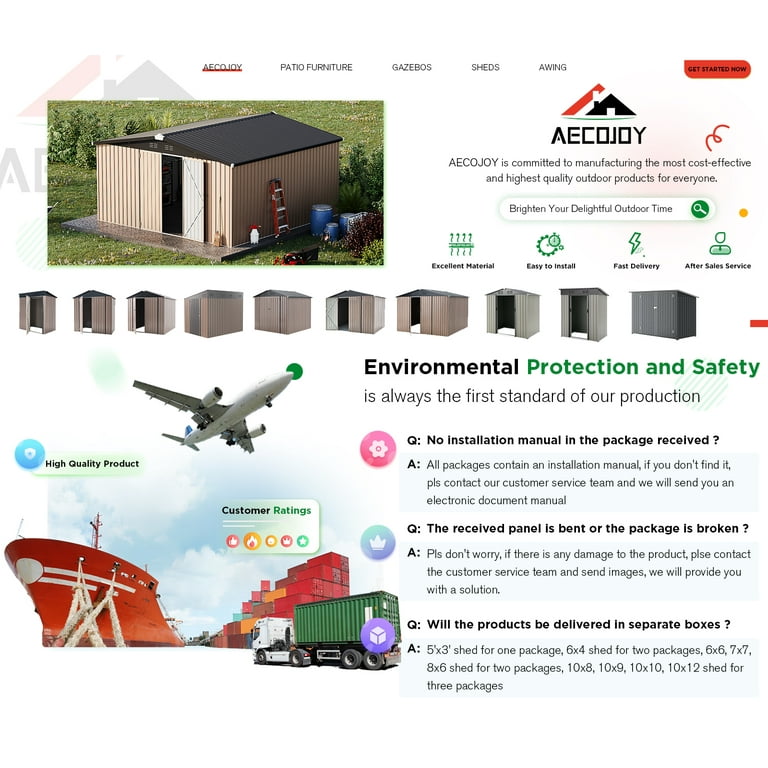 AECOJOY 12'x12' Extra Large Galvanized Metal Storage Shed with